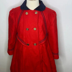 Vtg Rothschild girls red blue wool dress coat sailor buttons Sz 5 union made
